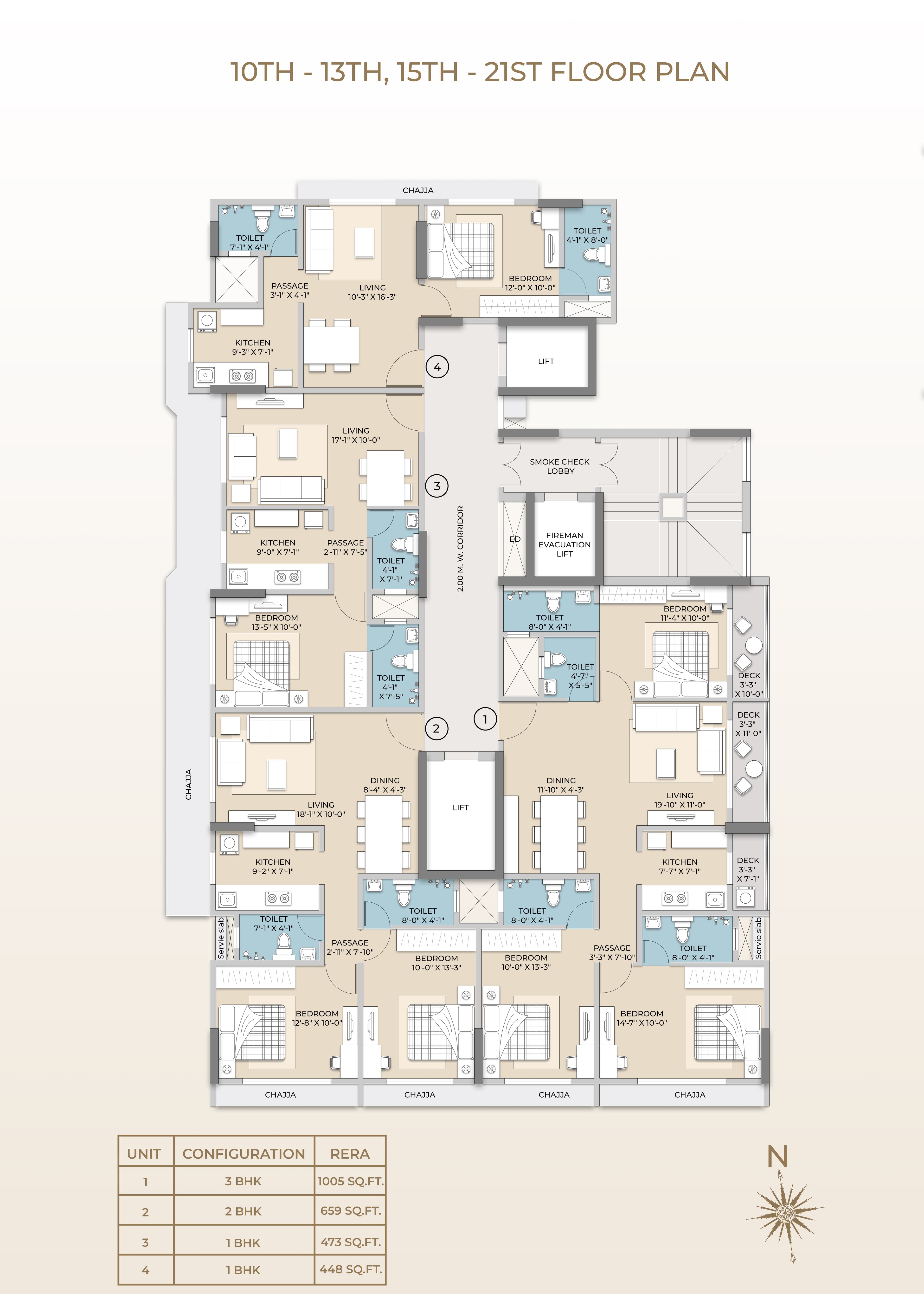 9th to 19th floor plan